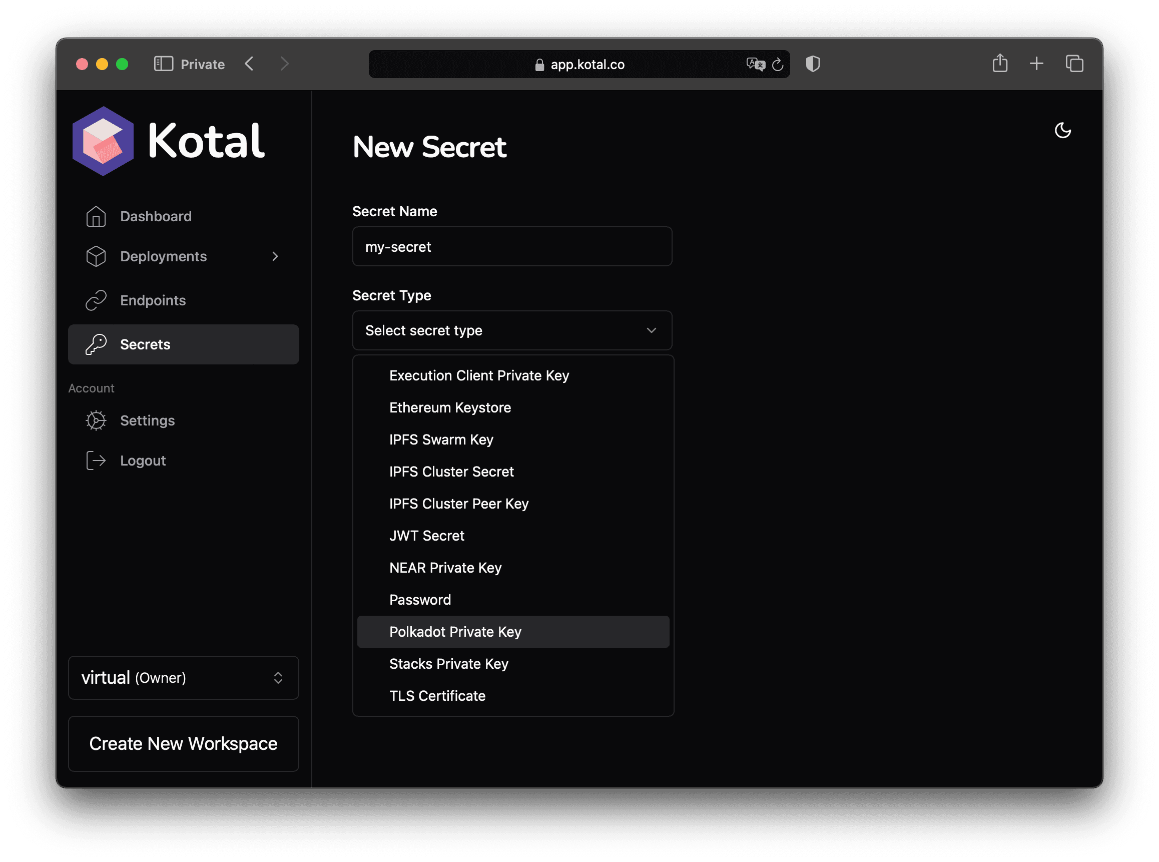 create new secret