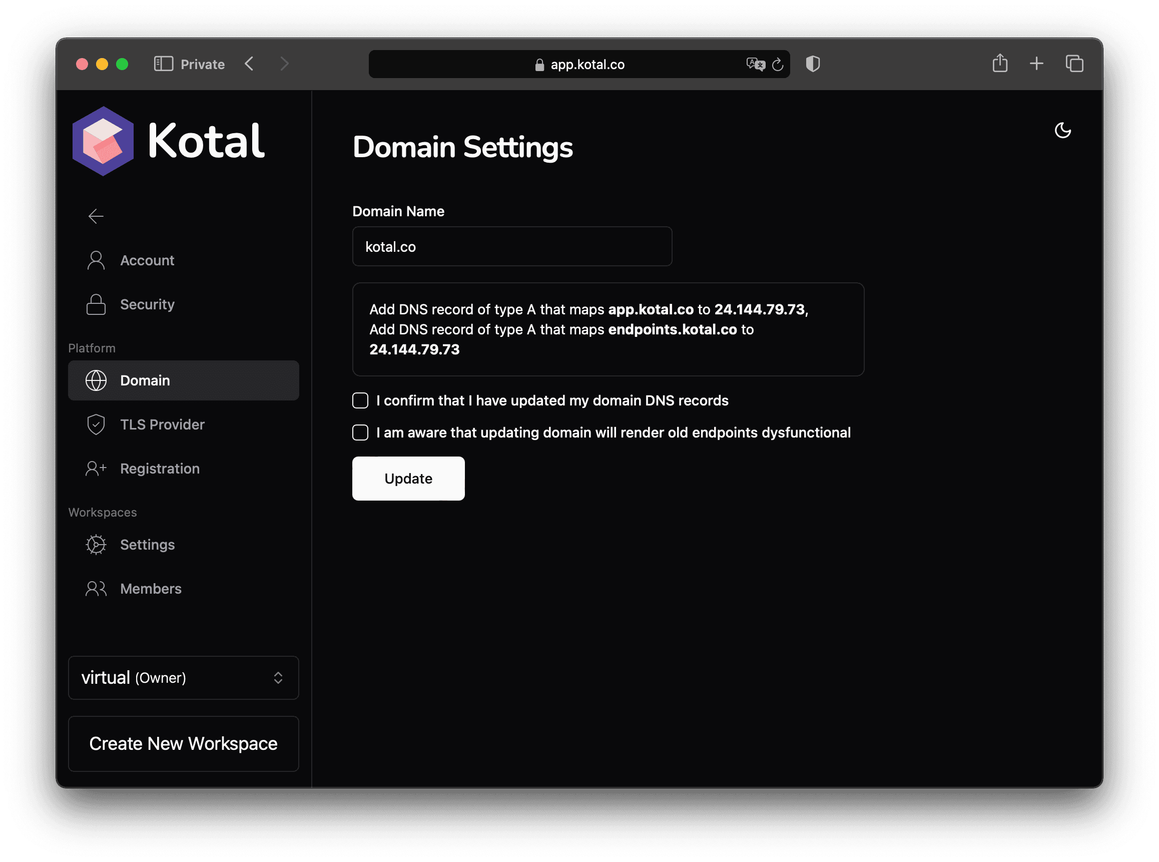 Manage domain
