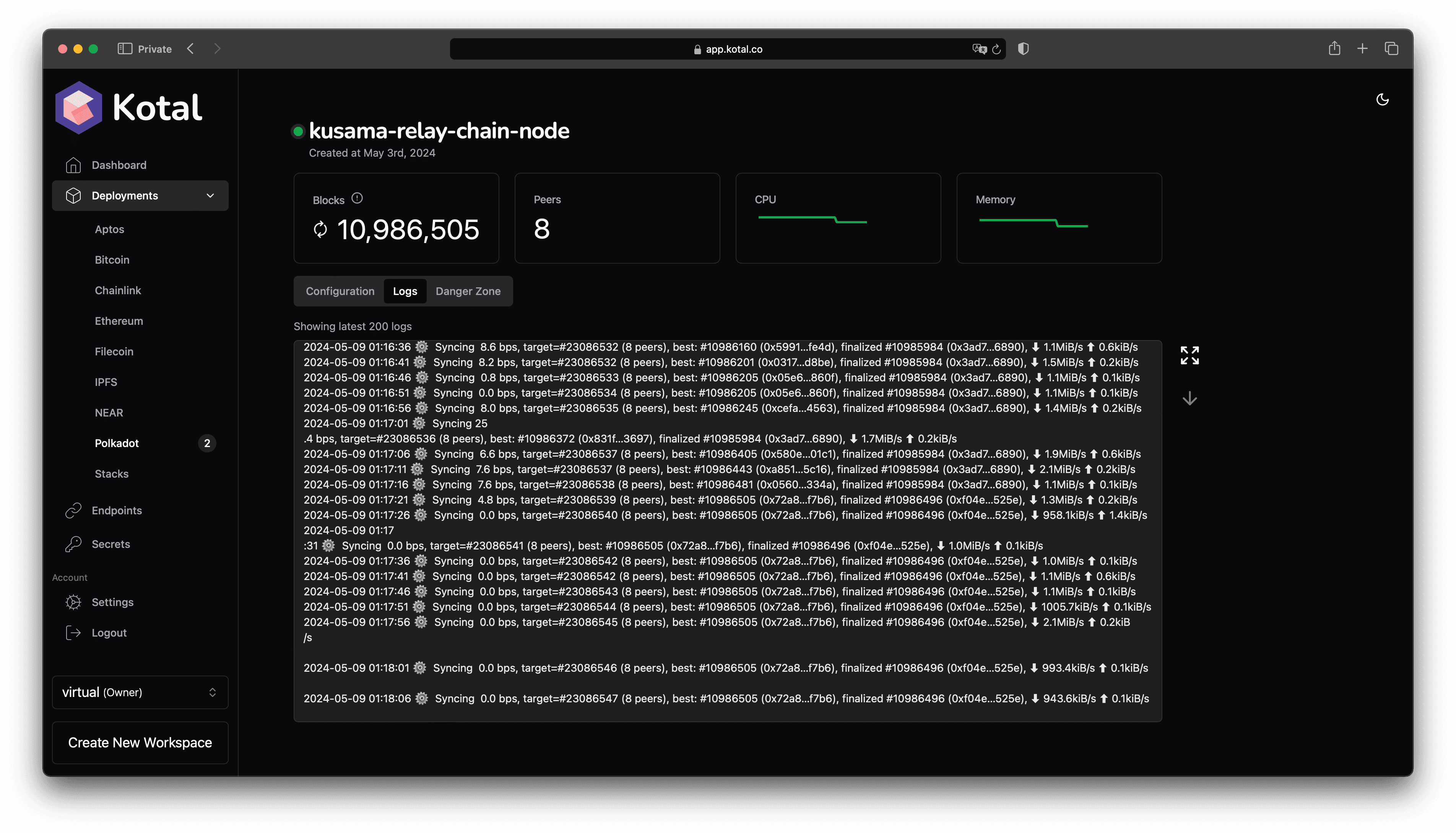 node logs