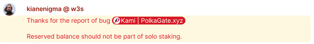 Fig. 6. Kian, Fellowship Member and Core Developer, thanks PolkaGate for reporting a staking-related issue 
