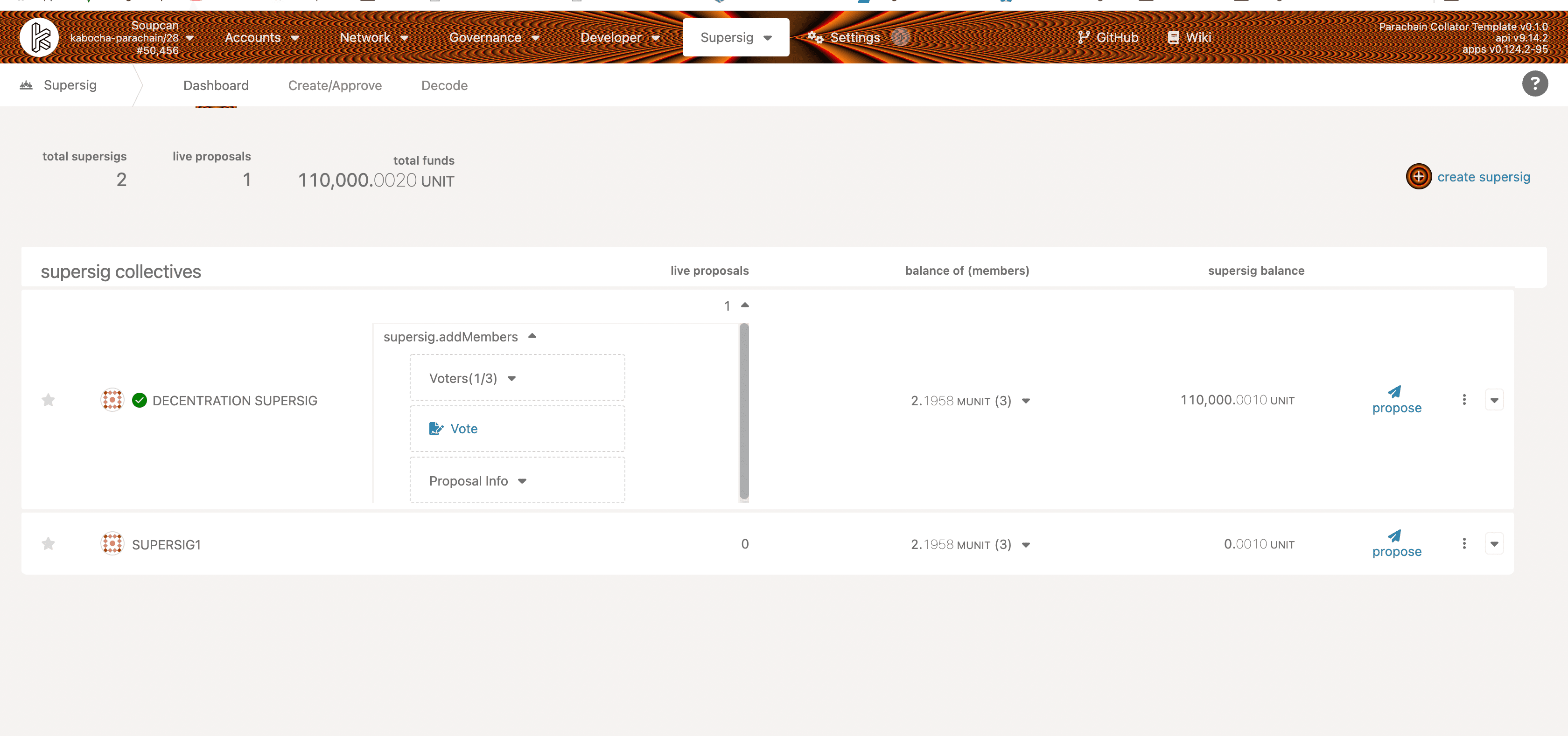 screenshot of supersig dashboard UI
